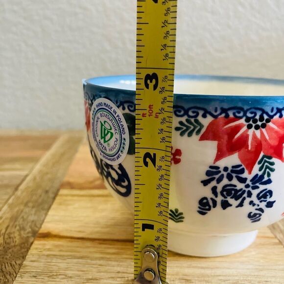 Boleslawiec Polish Pottery Christmas Poinsettia Serving Bowl Dish - Picture 4 of 4